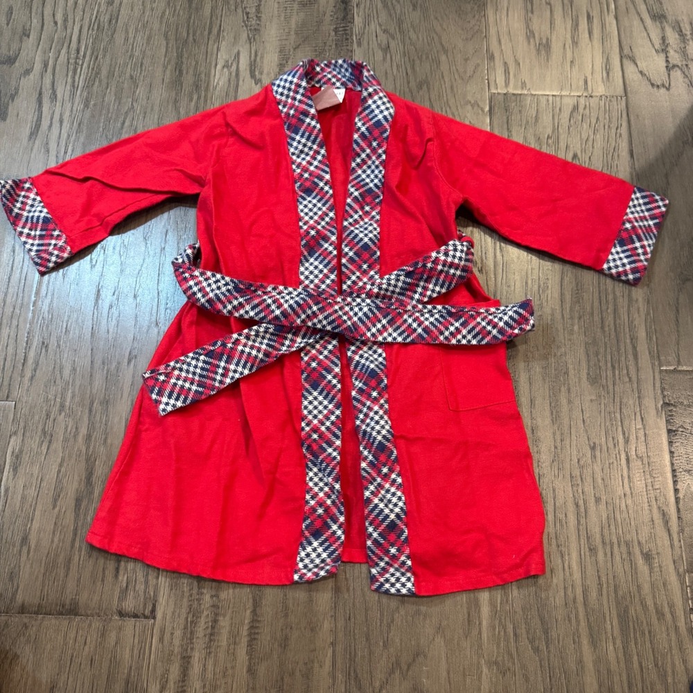Vintage Montgomery Ward Kids Robe‎ Red Plaid Trim Size 2/3 Cotton Blend